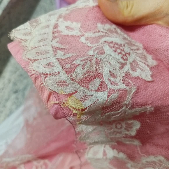 American vintage 50’s Pink Lace netting overlay shelf bust dress size X Small - Picture 16 of 16